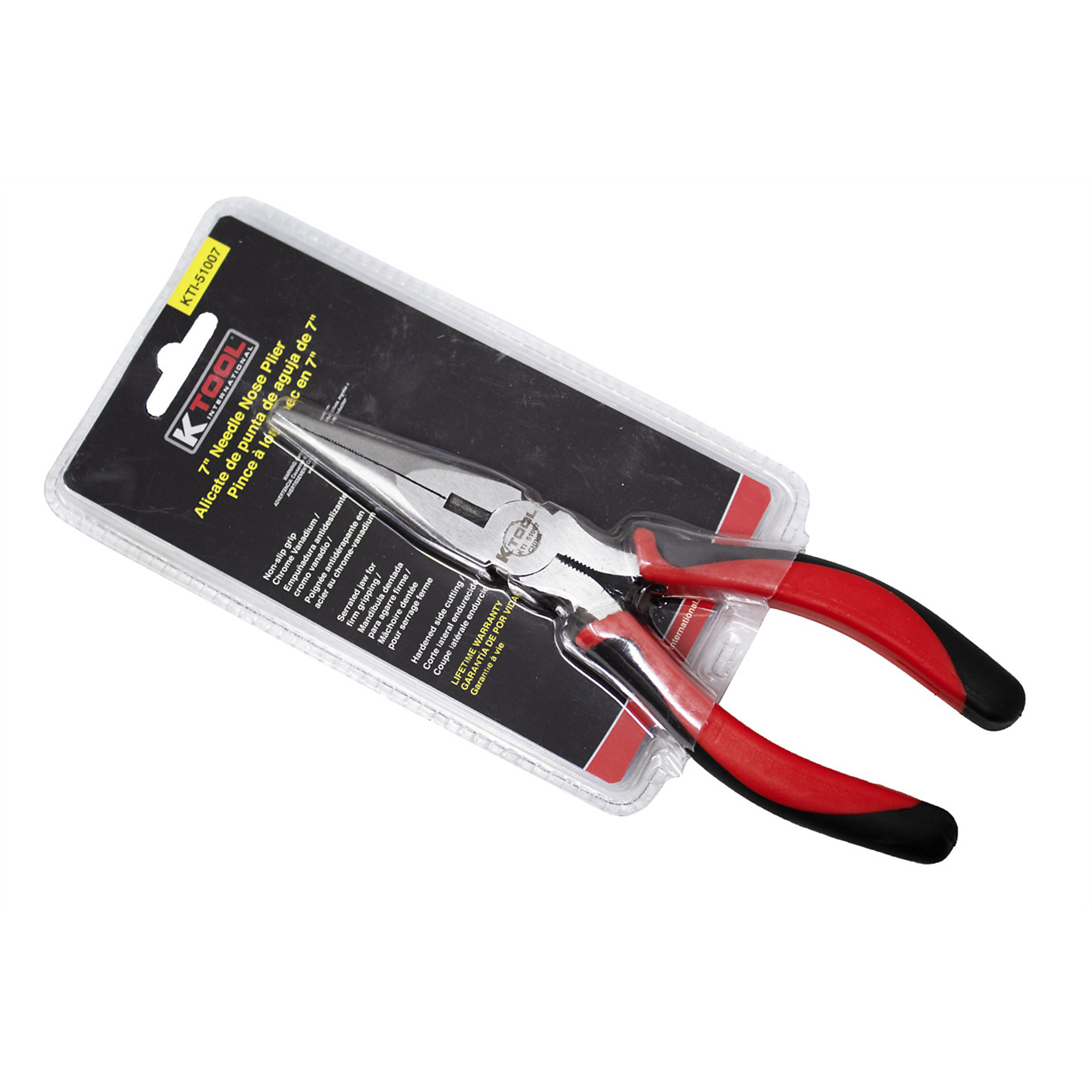 K Tool International Needle Nose Pliers — 7in., Chrome Vanadium, Non-Slip Vinyl Grip, Model# KTI51007
